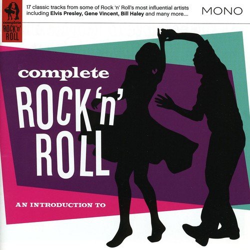 "CD cover with dancing silhouettes and 'complete ROCK'n' ROLL' text on purple and pink background."