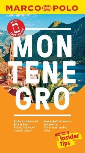 The image shows a travel guide cover with a scenic coastal town and mountains.