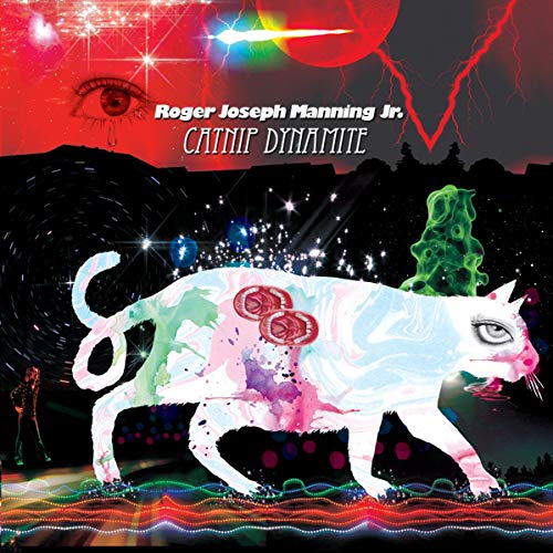 "Album cover featuring a psychedelic cat with a green smoke trail."