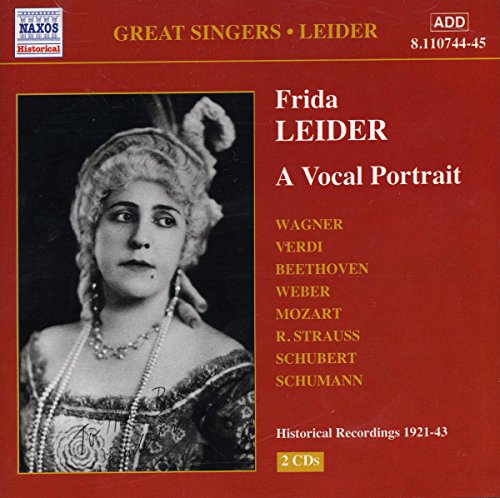 Red CD cover with black-and-white portrait of Frida Leider and composer names listed.