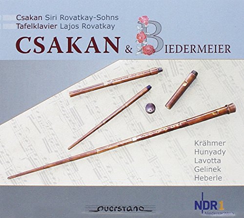 CD cover with wooden flutes on sheet music, titled "Csakan & Biedermeier".