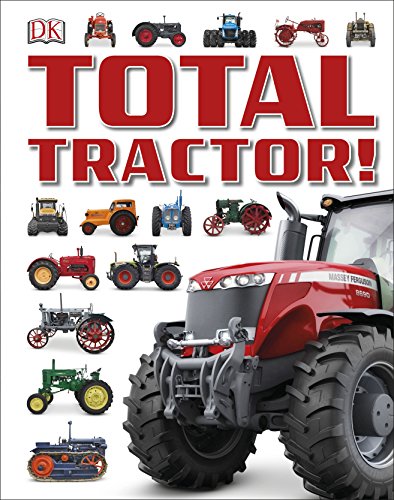 "Book cover featuring a red tractor and various smaller tractor images on a white background."