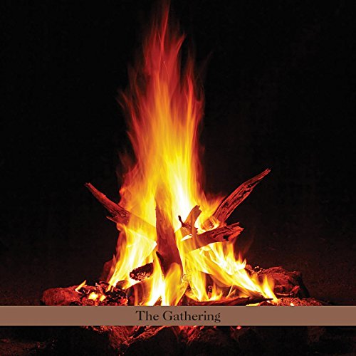 A campfire with yellow and orange flames against a dark background, with "The Gathering" text.