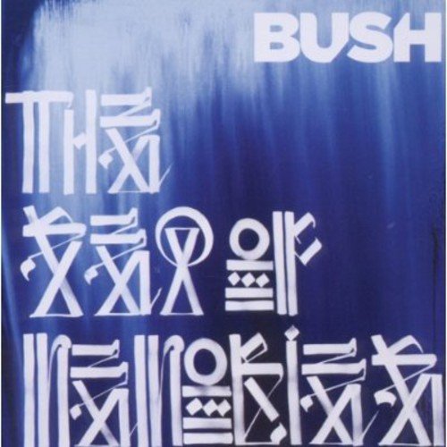 "Album cover with 'BUSH' in white text on a blue background with abstract symbols."
