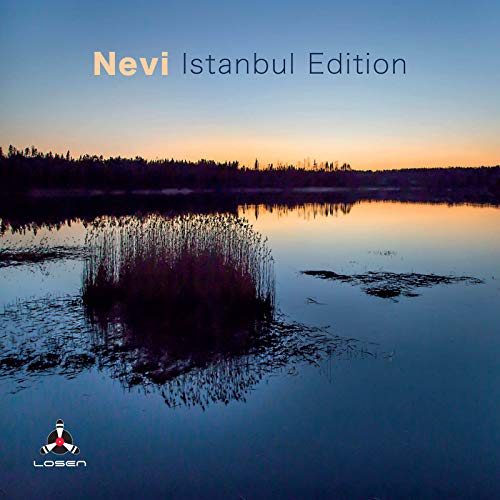 "Album cover featuring a serene lake scene at dusk, with silhouetted vegetation and a logo."