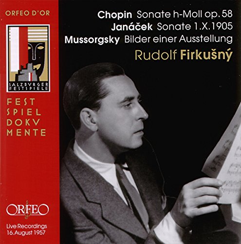 "CD cover with black-and-white photo of man holding sheet music, red sidebar with text."