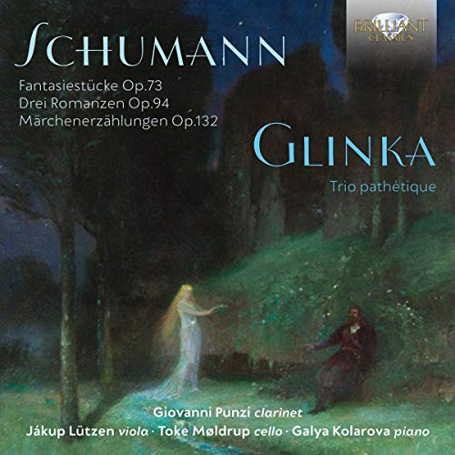 "CD cover featuring a painting of a man and a ghostly woman in a forest."