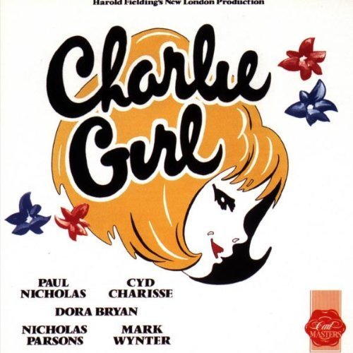 "Album cover with cartoon woman's face, flowers, and cast names on a white background."