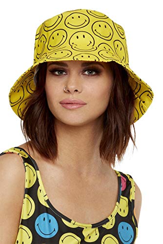 Smiffys 52419 Officially Licensed Smiley Printed Bucket Hat, Unisex Adult, Yellow, One Size