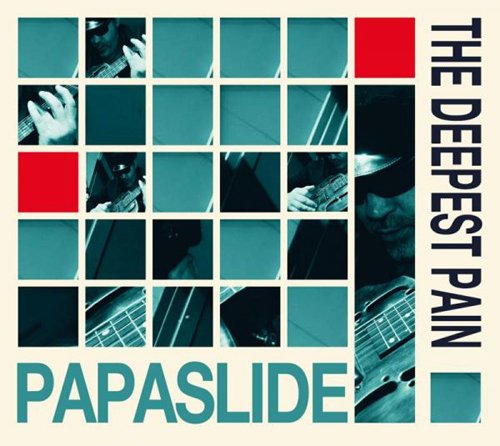 Album cover with grid of guitar images, green tint, and text "Papaslide - The Deepest Pain".