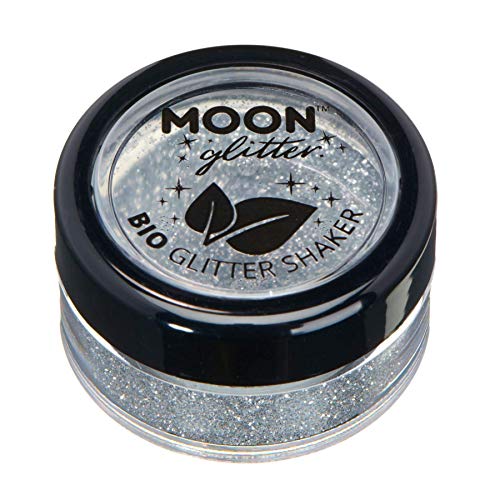 Biodegradable Eco Glitter Shakers by Moon Glitter - Silver - Cosmetic Bio Festival Makeup Glitter for Face, Body, Nails, Hair, Lips - 5g
