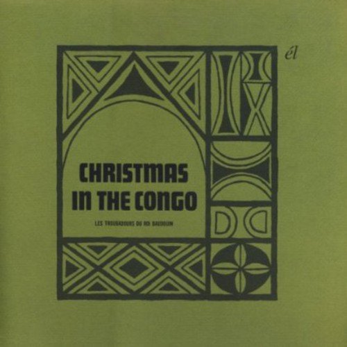 "Album cover with geometric patterns and text 'Christmas in the Congo' on olive green background."