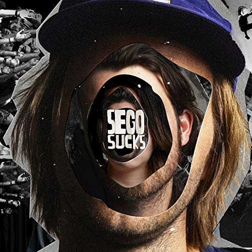 "Album cover with a man in a hat and 'Sego Sucks' text."