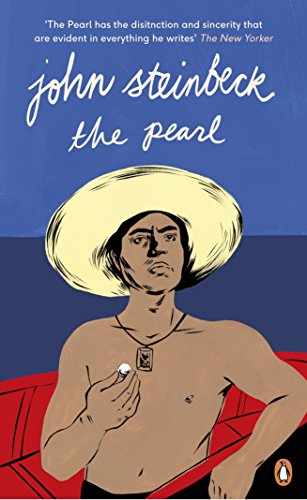 "Book cover of 'The Pearl' by John Steinbeck, featuring a man holding a pearl."