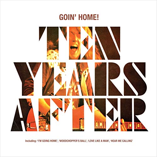 "Album cover with 'Ten Years After' text filled with images of a musician performing."