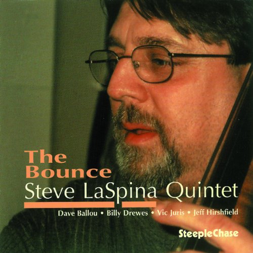 "Album cover with a man holding a double bass, wearing glasses, and a dark sweater."