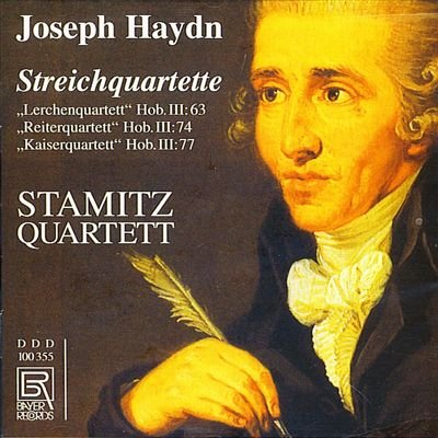 CD cover featuring a portrait of Joseph Haydn holding a quill pen.