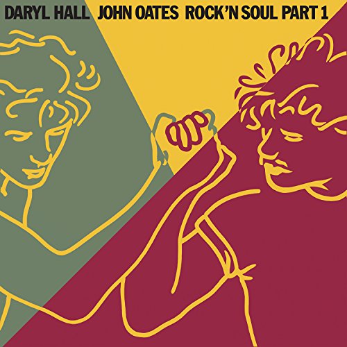 "Album cover with yellow line drawings of two men on a green, yellow, and red background."