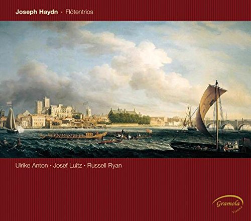 "CD cover with a painting of boats on a river, cityscape in the background."