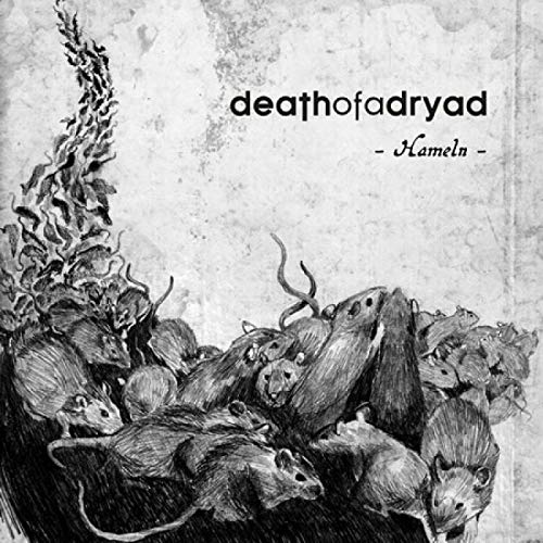 "Black and white album cover featuring rats emerging from a burning tree."