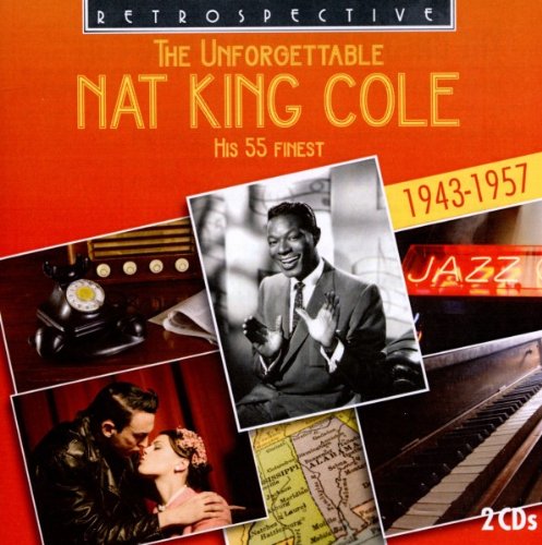 "CD cover with collage of Nat King Cole photos and red gradient background."