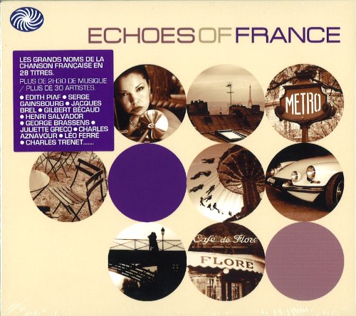"Album cover with 'Echoes of France' title, featuring circular images of French scenes and landmarks."