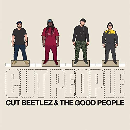 Album cover with four men standing on blocks, beige background, text "CUT PEOPLE" and artist name.