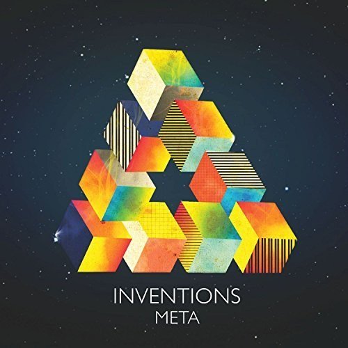 The image is a CD cover featuring a pyramid of 3D geometric shapes. Alt text: Colorful 3D pyramid on dark blue background, titled "Inventions Meta".