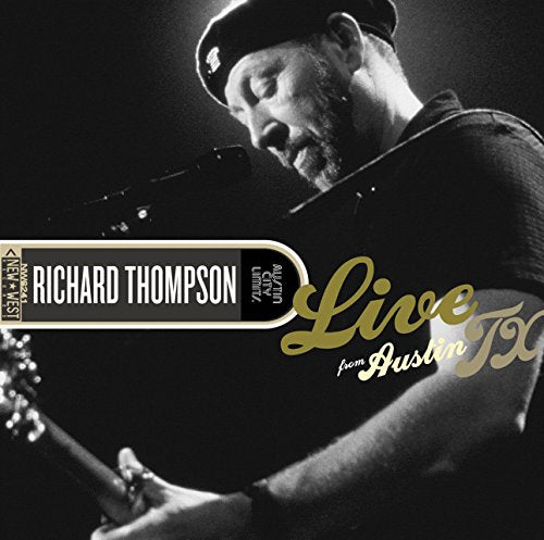 "Black and white album cover featuring Richard Thompson playing guitar, with text overlay."
