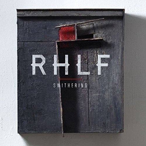 The image shows a vinyl record cover with a distressed wooden texture and the text "RHLF" and "SWITHERING" on it. For accessibility purposes, a suitable alt text could be: "Vinyl record cover with distressed wooden texture and white text."
