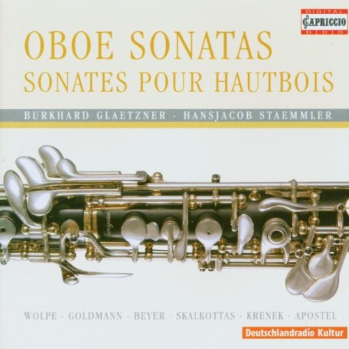 "CD cover featuring a gold oboe against a white background with yellow and gray text."