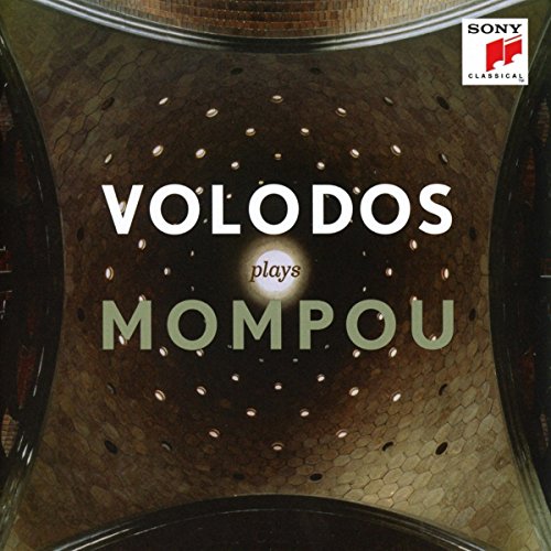 "CD cover art with 'Volodos plays Mompou' text on a bronze drum background."