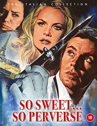 "Movie cover with three people and a knife, titled 'So Sweet... So Perverse'."