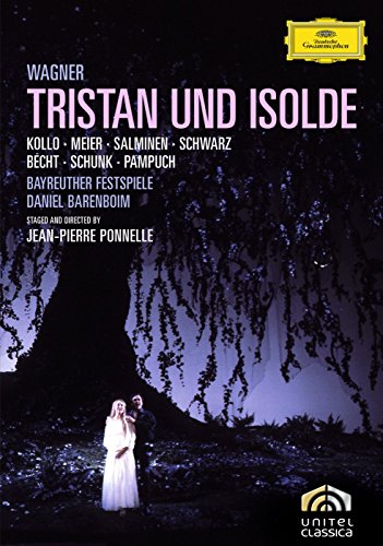 "DVD cover for 'Tristan und Isolde' featuring a couple in a dark, mystical forest."