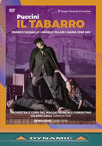 DVD cover for "Puccini Il Tabarro" with man standing over a couple on the ground.