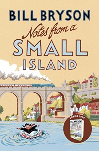 "Book cover with cartoon man in a boat and a train crossing a bridge."