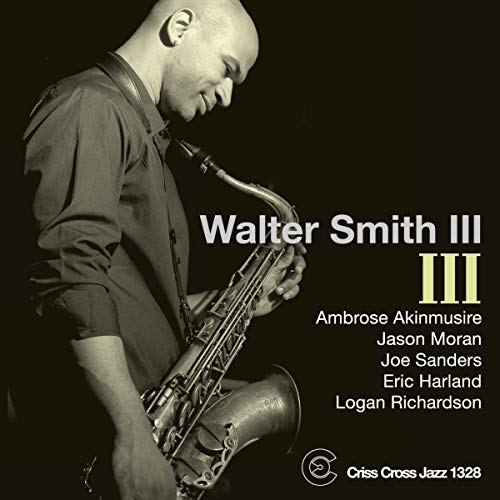 Jazz album cover with a man playing saxophone against a black background.