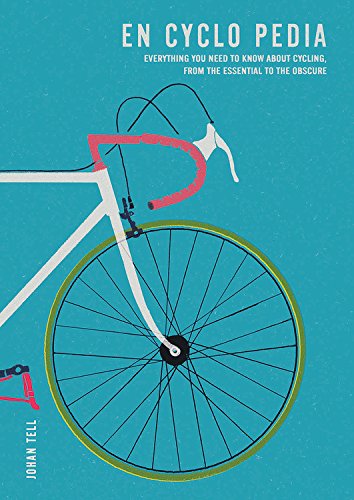 "Book cover of 'En Cyclo Pedia' featuring a white bicycle on a blue background."