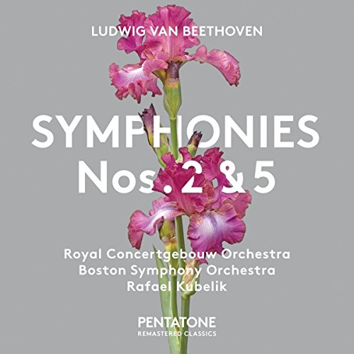 CD cover with pink flowers on gray background, featuring Beethoven's symphonies.