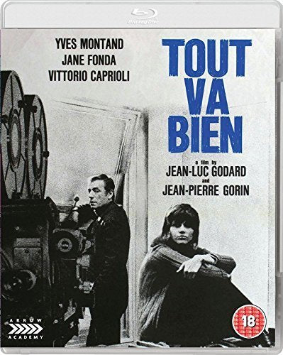 "Blu-ray case with black and white image of man and woman on film set."