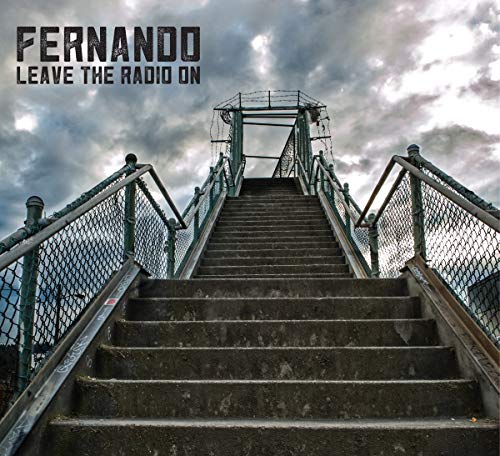 "Album cover featuring a worn staircase with metal railings against a cloudy sky."