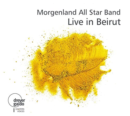 "Album cover with yellow powder splatter on white background, featuring 'Morgenland All Star Band' text."