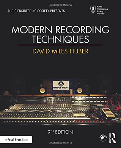 The image shows a book cover with a soundboard and the title "Modern Recording Techniques".