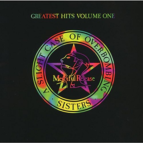"Black vinyl album cover with rainbow logo and 'Sisters of Mercy' text."