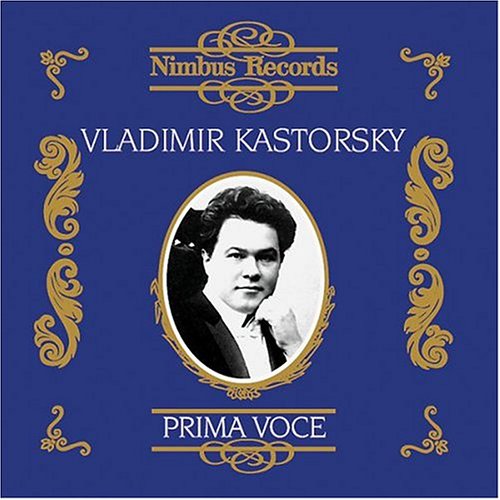 "Blue CD cover with gold designs, featuring a black and white portrait of Vladimir Kastorsky."