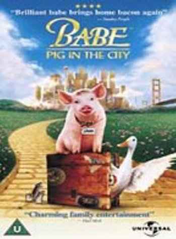 "Babe Pig in the City DVD cover featuring a pig on a brick road."