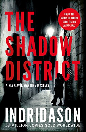 Book cover: dark alleyway with a figure, title "The Shadow District" in red.