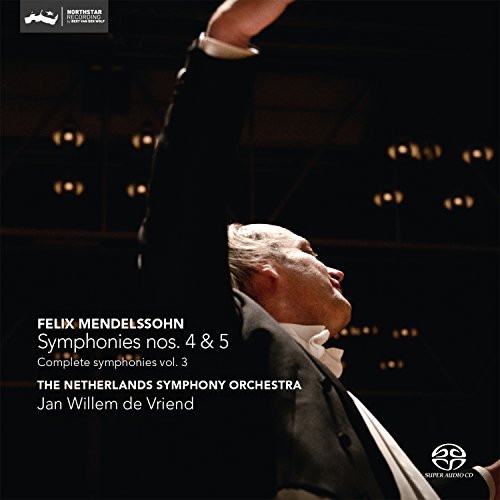 A conductor in a tuxedo, with text describing a classical music CD.