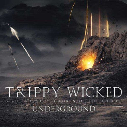 "Album cover art: 'Underground' by Trippy Wicked, featuring a rocky landscape with meteors and lava."