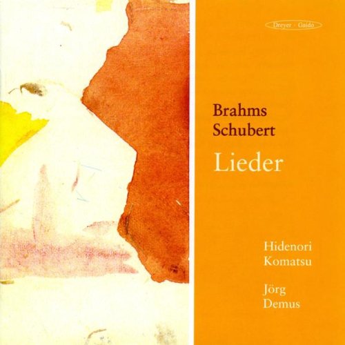 CD cover with abstract watercolor art and orange text panel listing "Brahms Schubert Lieder".